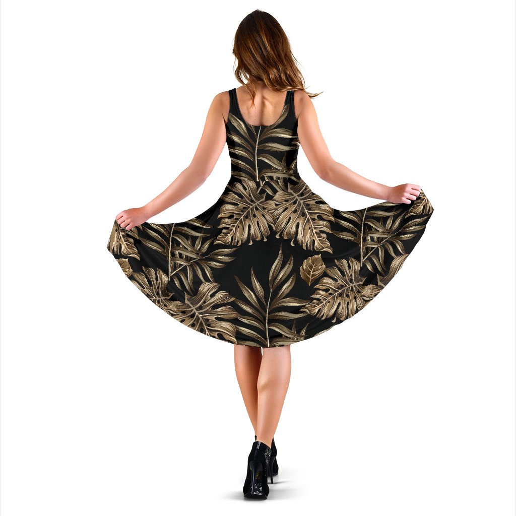 Brown Tropical Palm Leaves Sleeveless Mini Dress