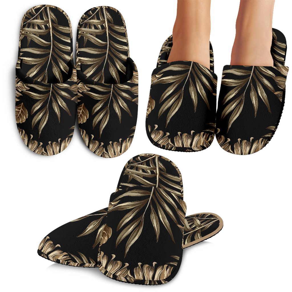 Brown Tropical Palm Leaves Slippers