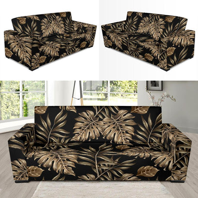 Brown Tropical Palm Leaves Sofa Slipcover-JORJUNE.COM