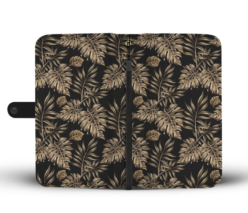 Brown Tropical Palm Leaves Wallet Phone Case