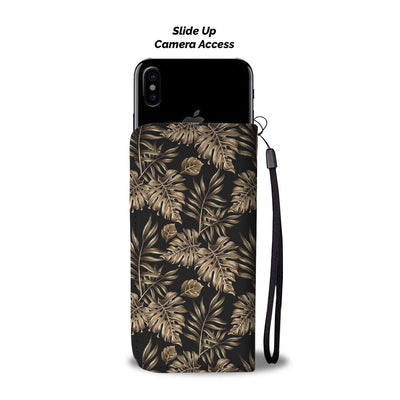 Brown Tropical Palm Leaves Wallet Phone Case