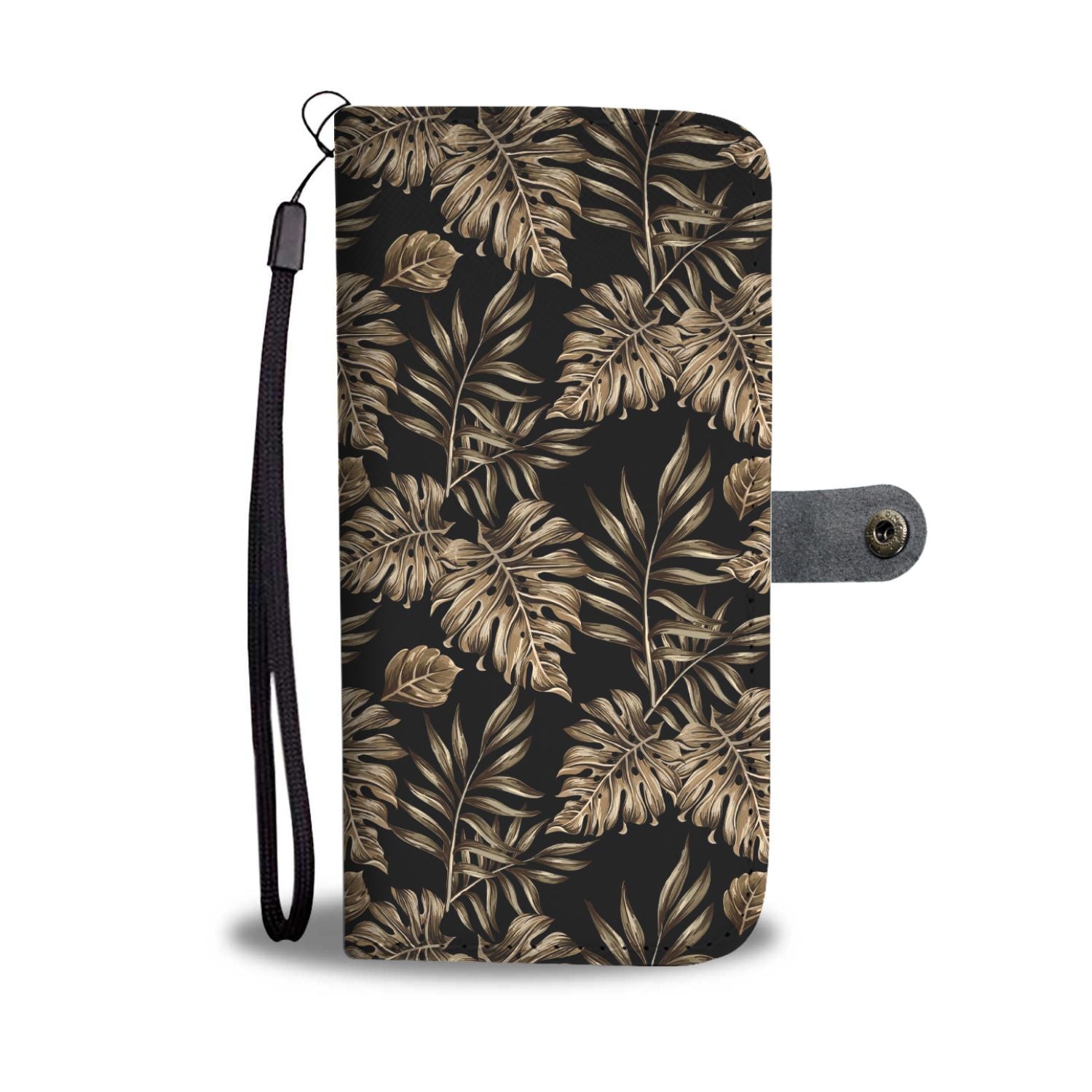 Brown Tropical Palm Leaves Wallet Phone Case