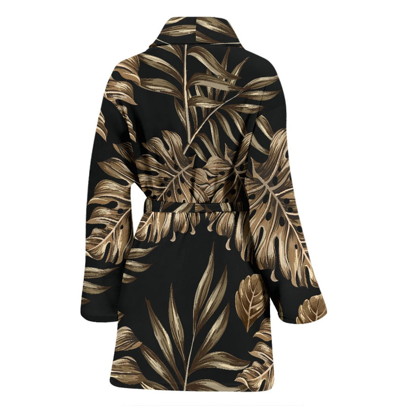 Brown Tropical Palm Leaves Women Bath Robe