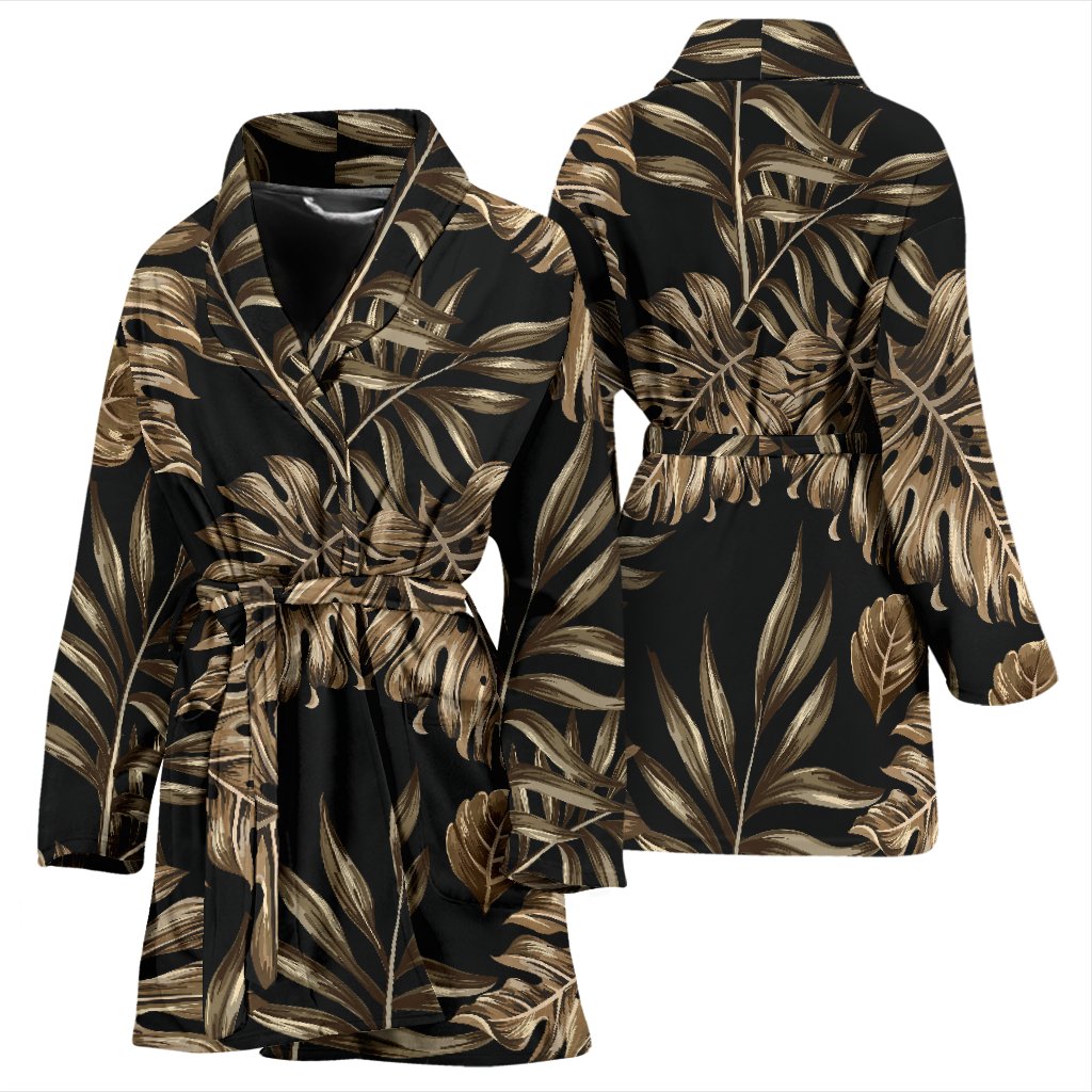 Brown Tropical Palm Leaves Women Bath Robe