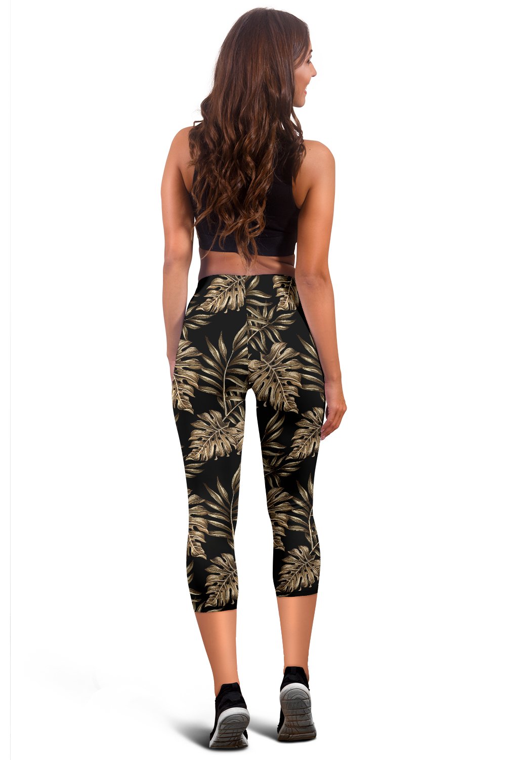 Brown Tropical Palm Leaves Women Capris