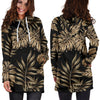 Brown Tropical Palm Leaves Women Hoodie Dress