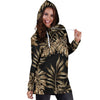 Brown Tropical Palm Leaves Women Hoodie Dress