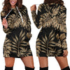 Brown Tropical Palm Leaves Women Hoodie Dress