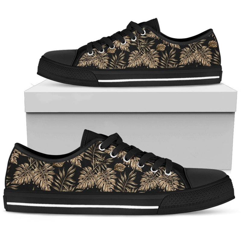 Brown Tropical Palm Leaves Women Low Top Canvas Shoes