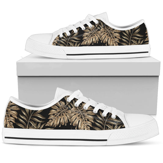 Brown Tropical Palm Leaves Women Low Top Shoes