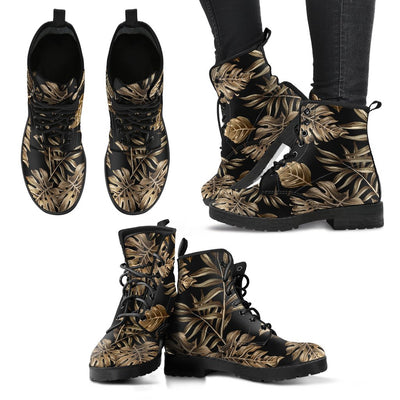 Brown Tropical Palm Leaves Women & Men Leather Boots