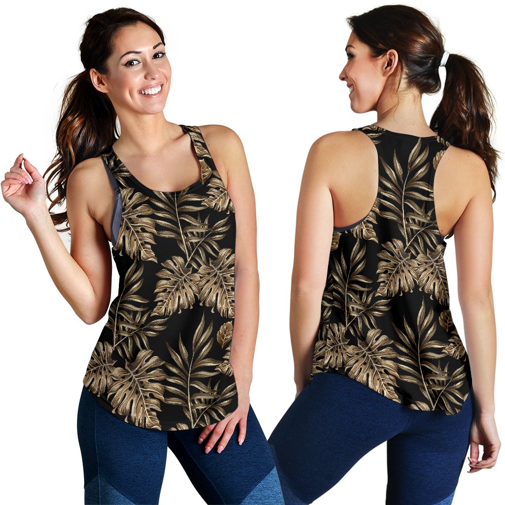 Brown Tropical Palm Leaves Women Racerback Tank Top