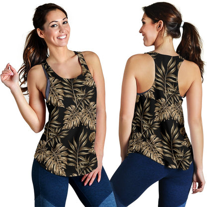 Brown Tropical Palm Leaves Women Racerback Tank Top