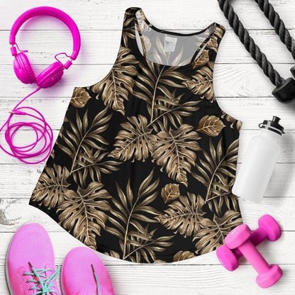 Brown Tropical Palm Leaves Women Racerback Tank Top