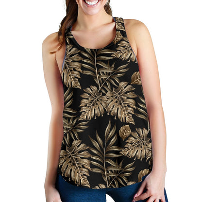 Brown Tropical Palm Leaves Women Racerback Tank Top