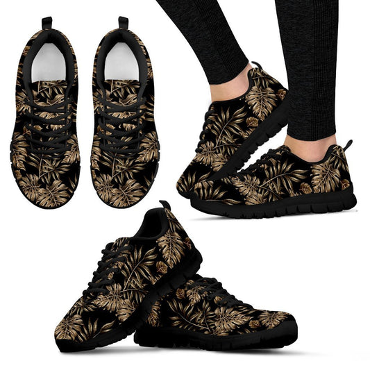 Brown Tropical Palm Leaves Women Sneakers