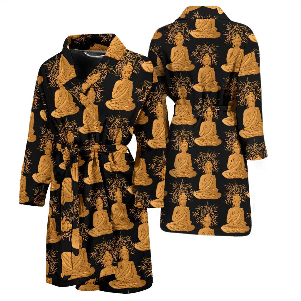 Buddha Pattern Print Design 01 Men Bathrobe-JORJUNE.COM