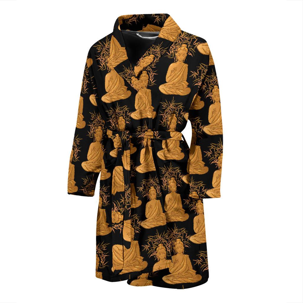 Buddha Pattern Print Design 01 Men Bathrobe-JORJUNE.COM