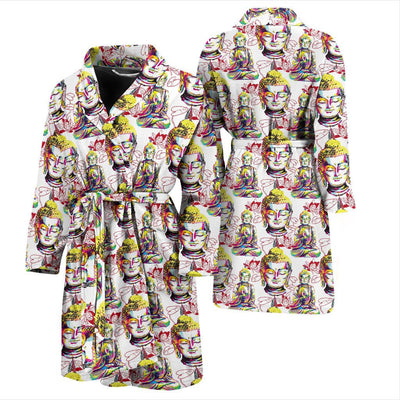 Buddha Pattern Print Design 06 Men Bathrobe-JORJUNE.COM