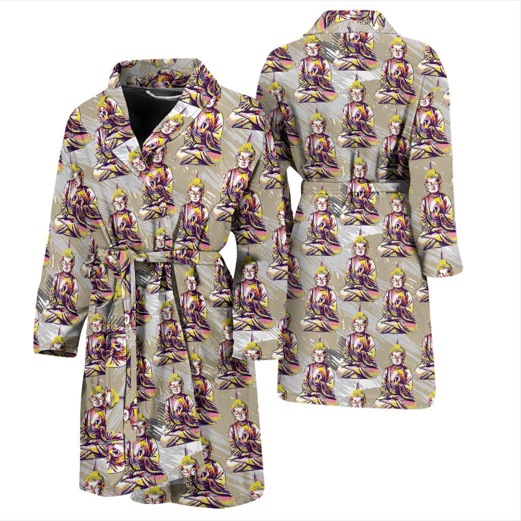 Buddha Pattern Print Design 07 Men Bathrobe-JORJUNE.COM