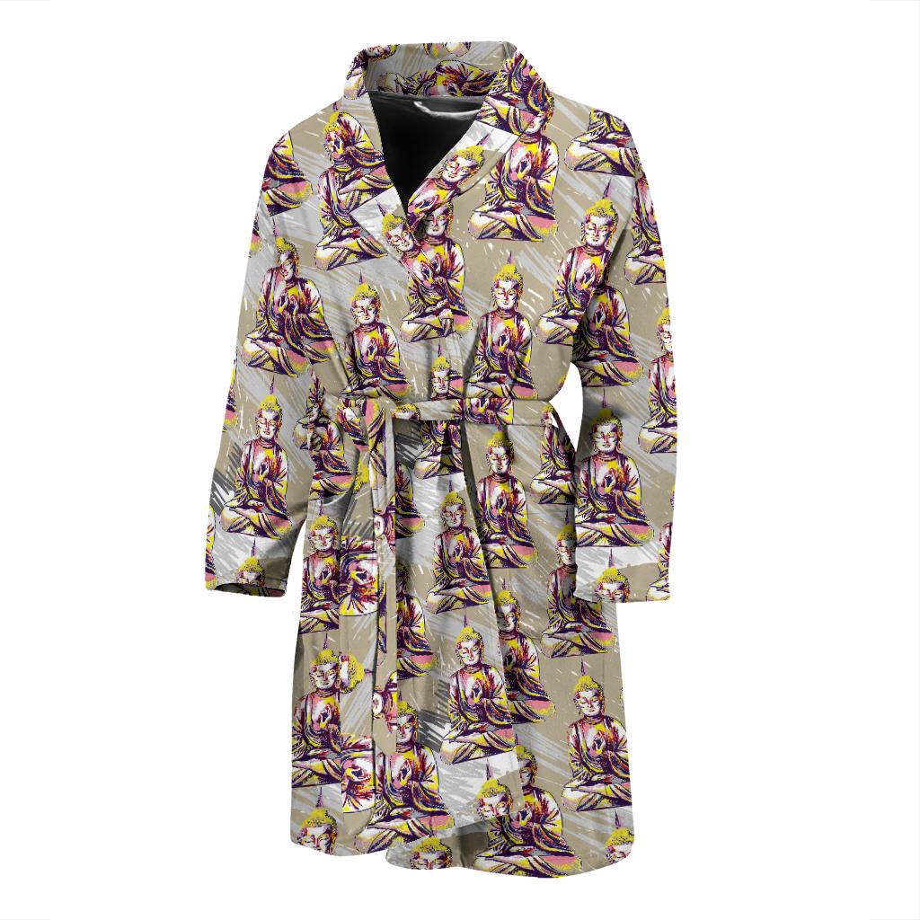 Buddha Pattern Print Design 07 Men Bathrobe-JORJUNE.COM