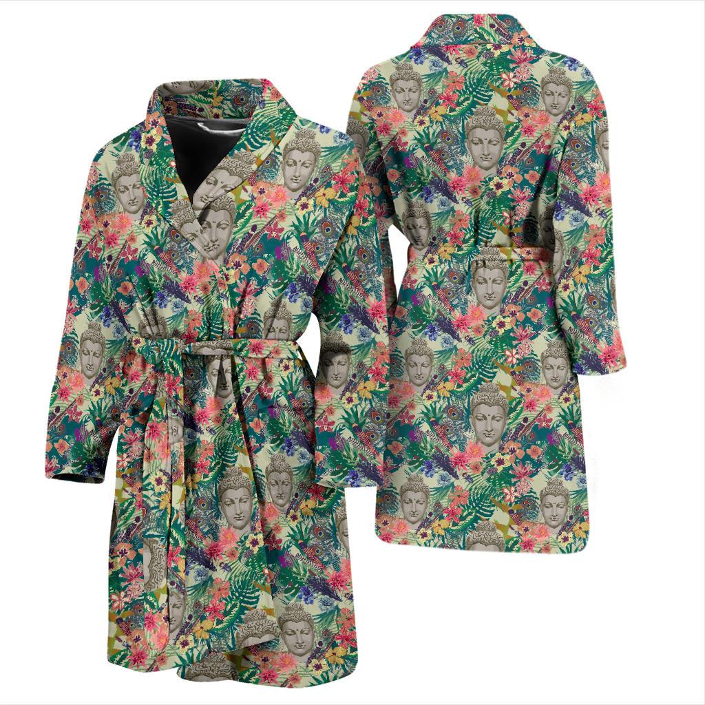Buddha Pattern Print Design 08 Men Bathrobe-JORJUNE.COM