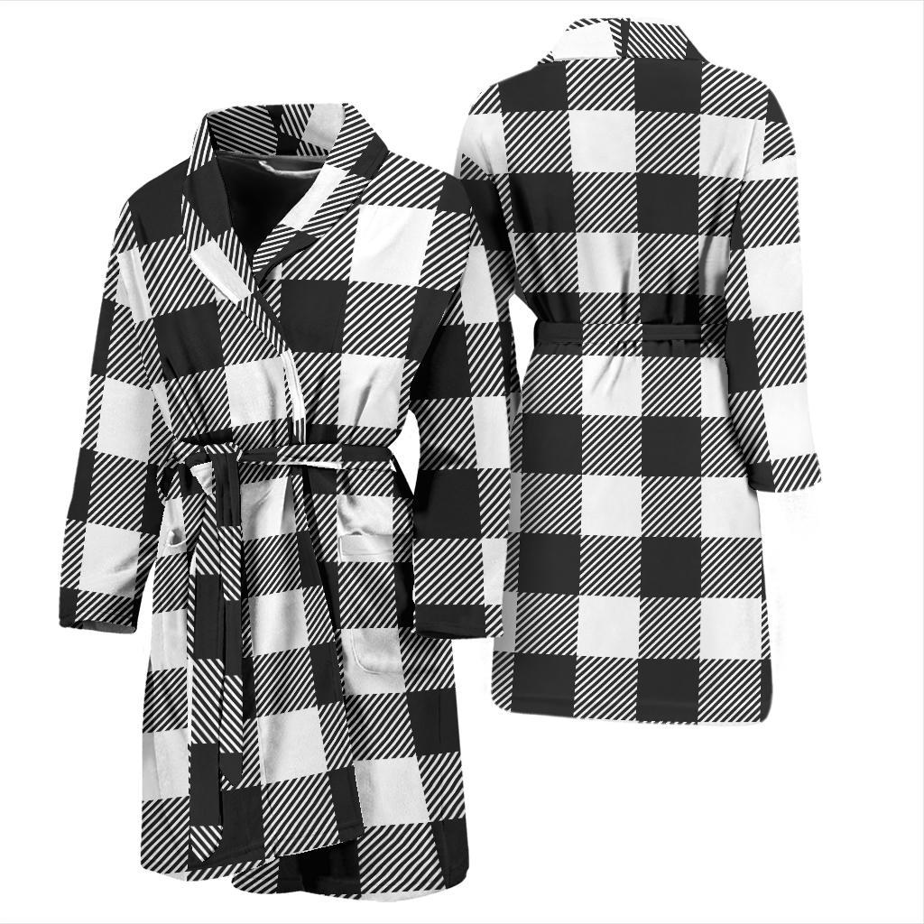 Buffalo check Black white Pattern Print Design 04 Men Bathrobe-JORJUNE.COM
