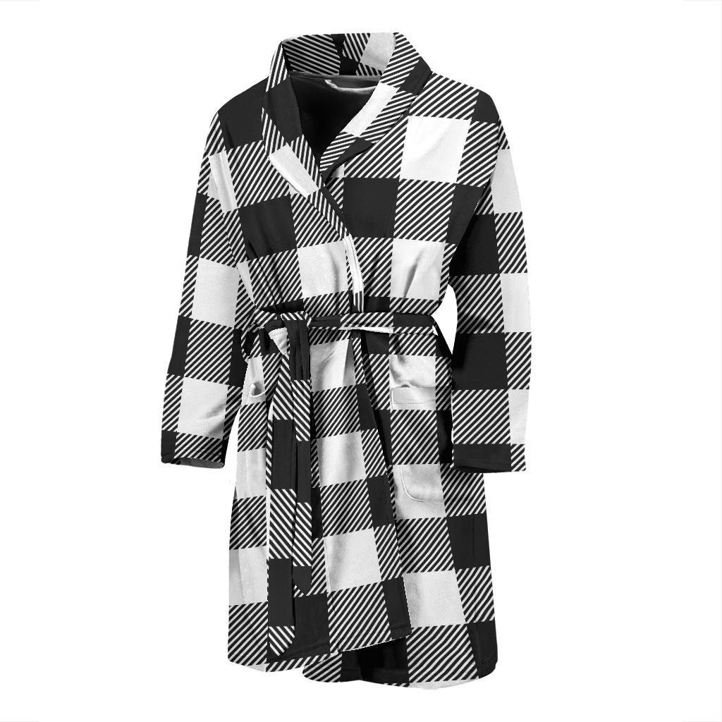 Buffalo check Black white Pattern Print Design 04 Men Bathrobe-JORJUNE.COM