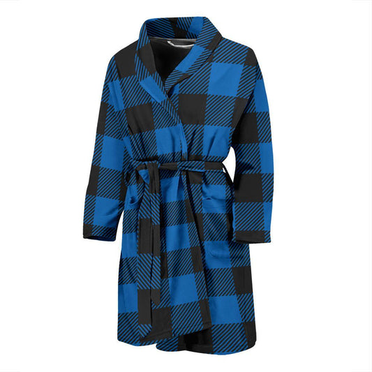 Buffalo check Blue Pattern Print Design 03 Men Bathrobe-JORJUNE.COM