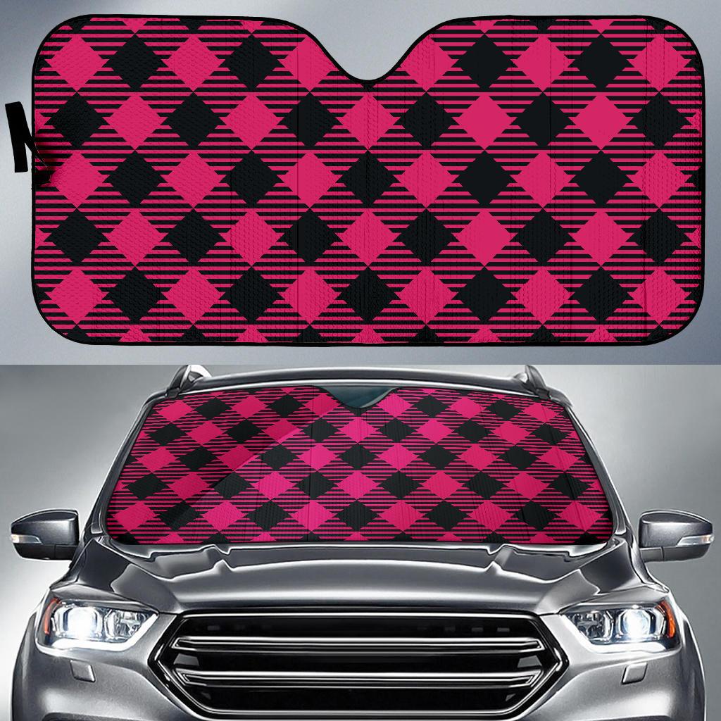 Buffalo check Pink Pattern Print Design 01 Car Sun Shade-JORJUNE.COM