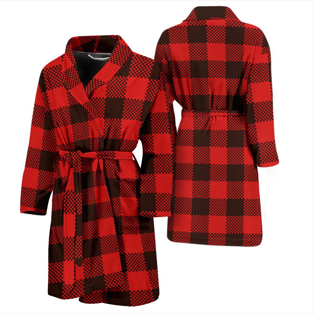 Buffalo check Red Pattern Print Design 05 Men Bathrobe-JORJUNE.COM