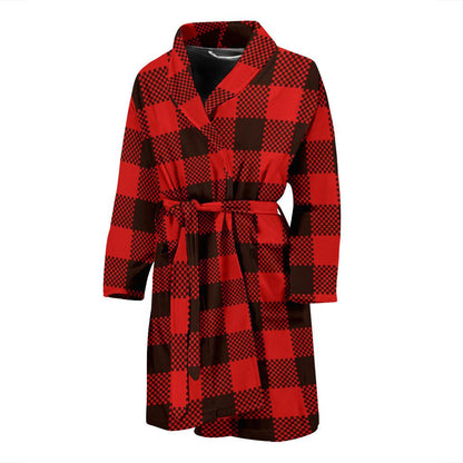 Buffalo check Red Pattern Print Design 05 Men Bathrobe-JORJUNE.COM