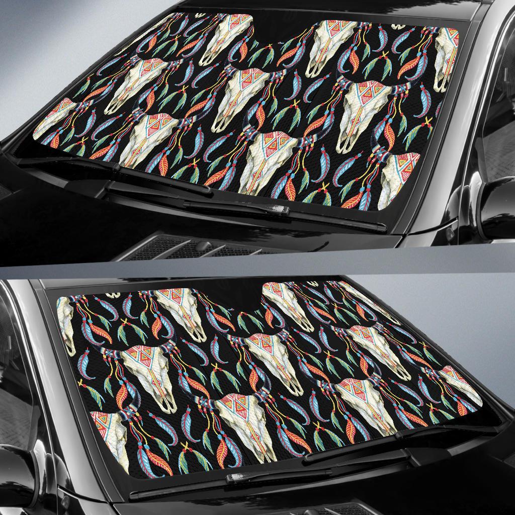 Buffalo Head Boho Style Pattern Print Design 01 Car Sun Shade-JORJUNE.COM