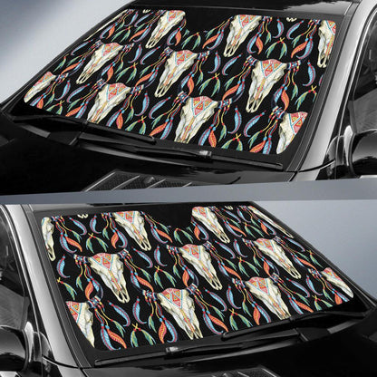 Buffalo Head Boho Style Pattern Print Design 01 Car Sun Shade-JORJUNE.COM