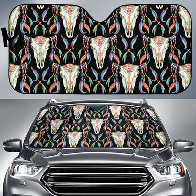 Buffalo Head Boho Style Pattern Print Design 01 Car Sun Shade-JORJUNE.COM