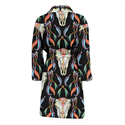 Buffalo Head Boho Style Pattern Print Design 01 Men Bathrobe-JORJUNE.COM