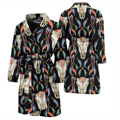 Buffalo Head Boho Style Pattern Print Design 01 Men Bathrobe-JORJUNE.COM