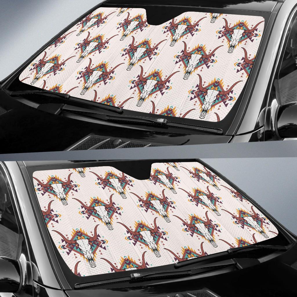 Buffalo Head Pattern Print Design 02 Car Sun Shade-JORJUNE.COM