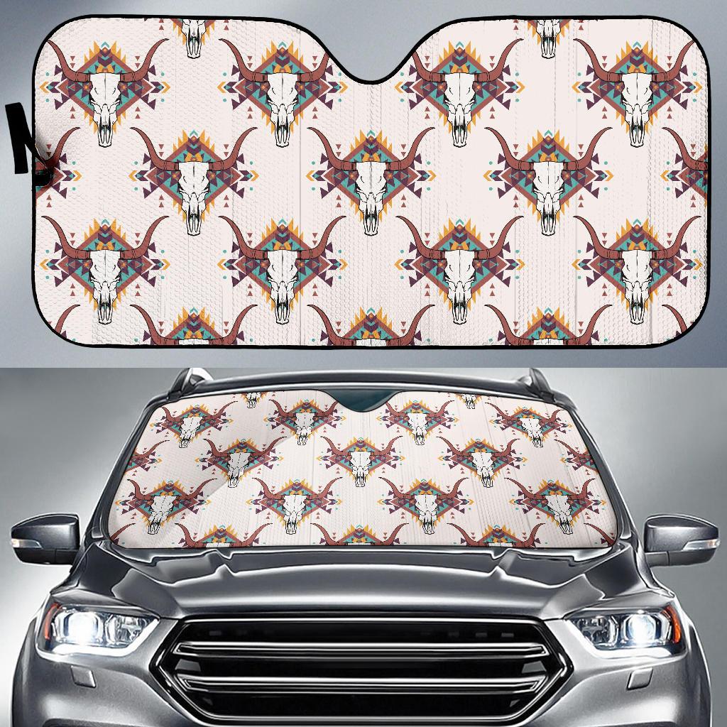 Buffalo Head Pattern Print Design 02 Car Sun Shade-JORJUNE.COM