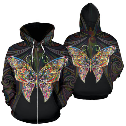 Butterfly Art All Over Zip Up Hoodie