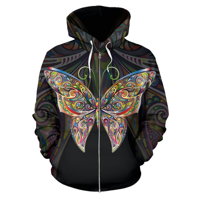 Butterfly Art All Over Zip Up Hoodie