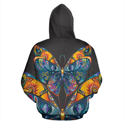 Butterfly Art Colorful All Over Zip Up Hoodie