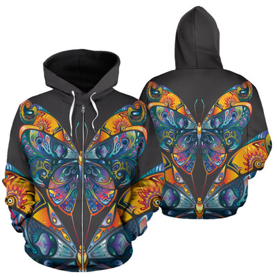 Butterfly Art Colorful All Over Zip Up Hoodie