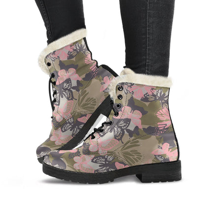 Butterfly camouflage Faux Fur Leather Boots