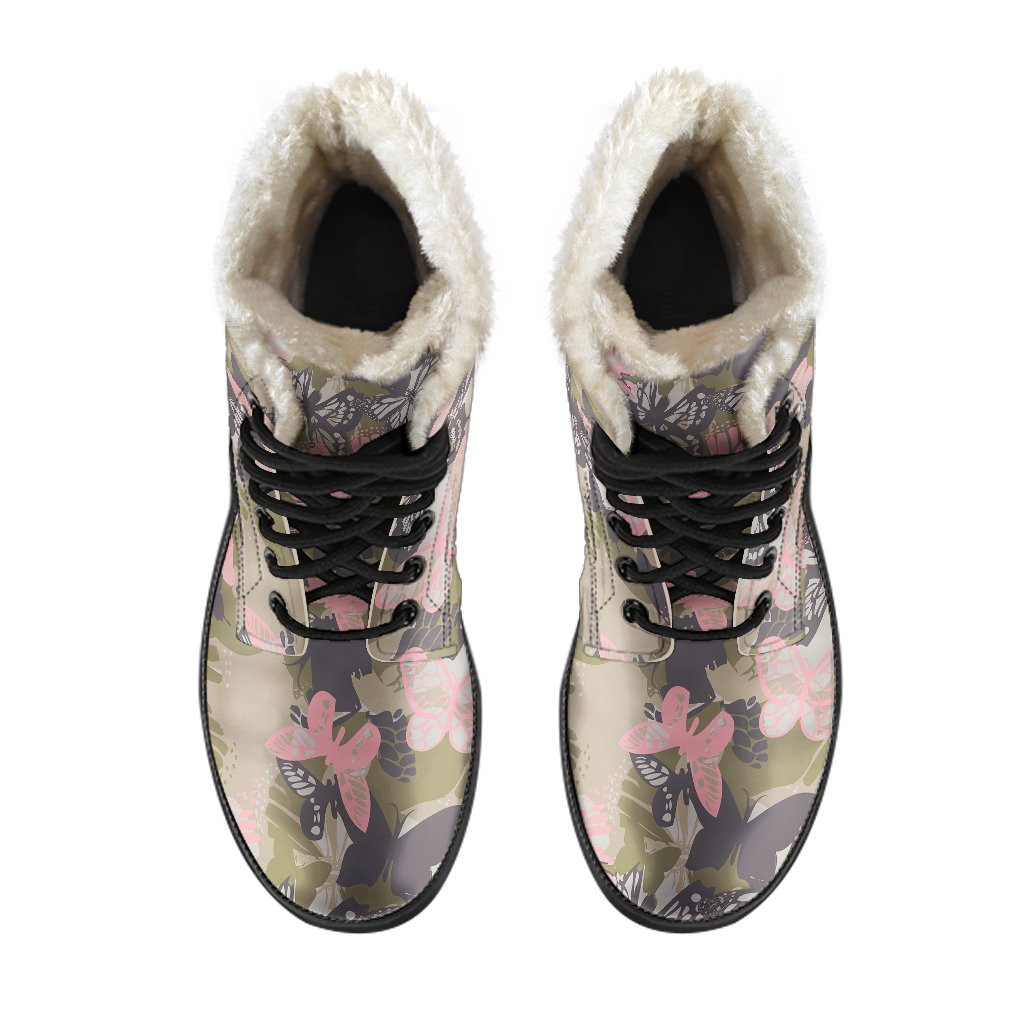 Butterfly camouflage Faux Fur Leather Boots