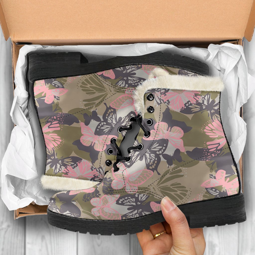 Butterfly camouflage Faux Fur Leather Boots