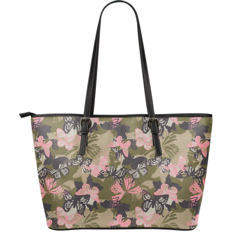 Butterfly camouflage Large Leather Tote Bag