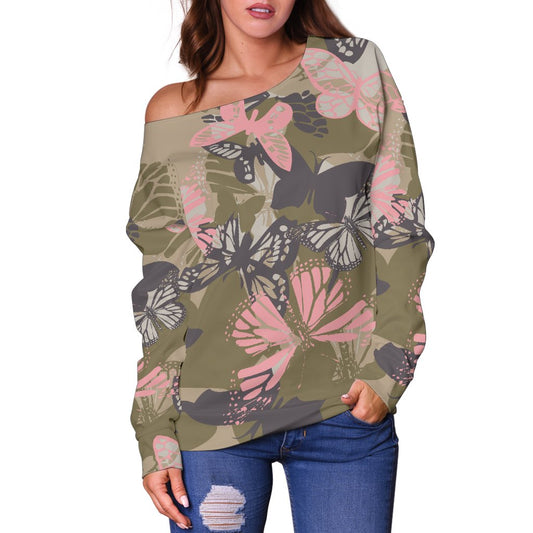 Butterfly Camouflage Off Shoulder Sweatshirt