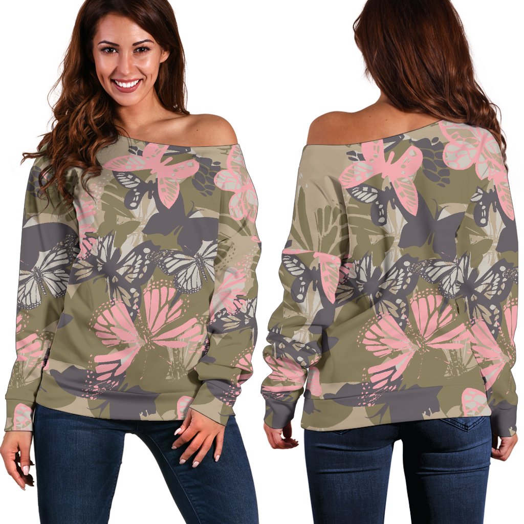 Butterfly Camouflage Off Shoulder Sweatshirt