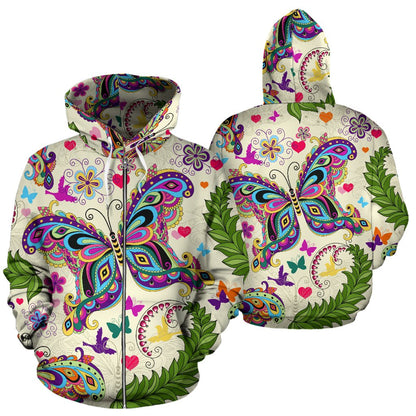 Butterfly Colorful Indian Style All Over Zip Up Hoodie